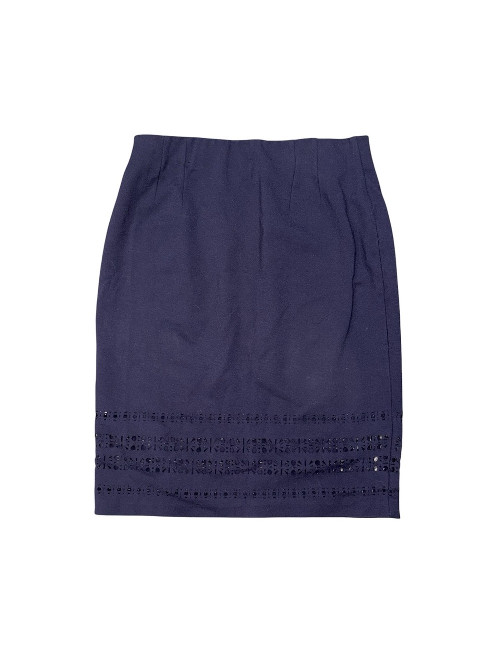 411. Women’s Classic Navy Eyelet Hem Pencil Skirt Size M